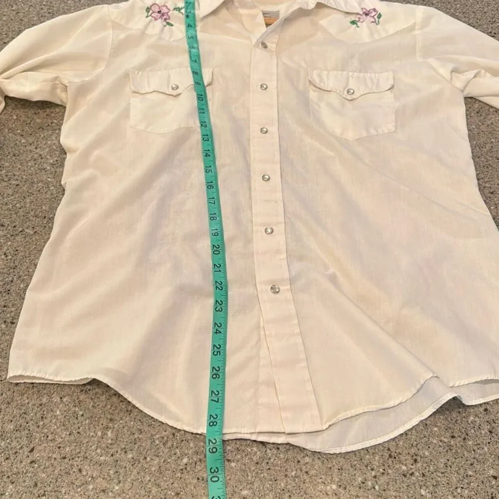 ATA Vintage 70s Authentic Western Pearl Snap Shirt Embroidered Peacock Floral Yo